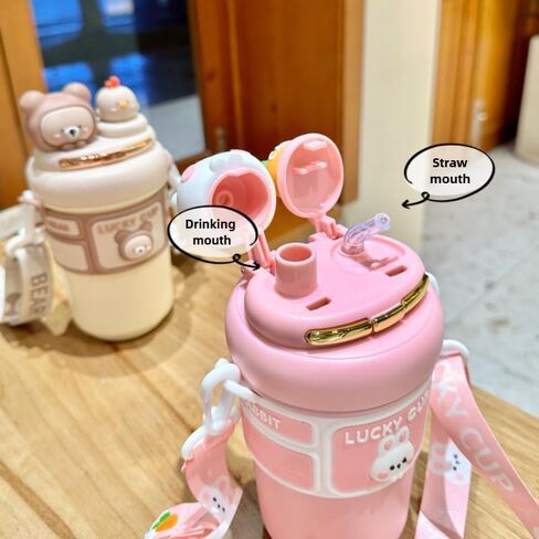 Straw Insulated Cup for Cute Girls and Kids - High Value Drinking Cup for School, Ideal for Children (Brown) in Saudi Arabia
