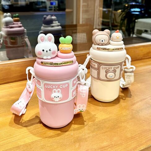 Straw Insulated Cup for Cute Girls and Kids - High Value Drinking Cup for School, Ideal for Children (Brown) in Saudi Arabia
