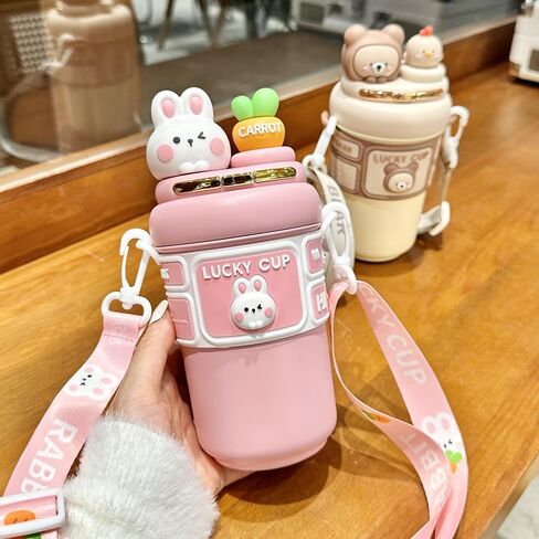 Straw Insulated Cup for Cute Girls and Kids - High Value Drinking Cup for School, Ideal for Children (Brown) in Saudi Arabia