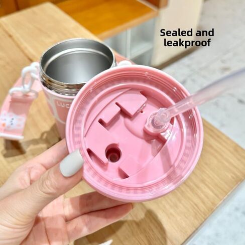 Straw Insulated Cup for Cute Girls and Kids - High Value Drinking Cup for School, Ideal for Children (Brown) in Saudi Arabia