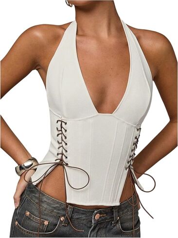 MakeMechic Women's Halter Top Lackless Brabs Tops Lace Up Cami Top Ocleveless Stest in Saudi Arabia