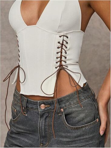 MakeMechic Women's Halter Top Lackless Brabs Tops Lace Up Cami Top Ocleveless Stest in Saudi Arabia
