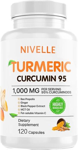 Nivelle الكركمين الكركمين | ملحق الكركمين الكركمين النقي 1000mg | 95 ٪ الكركمينويد مع النحل بروبوليس ، الزنجبيل ، زيت MCT ، فيتامين C القابل للذوبان الدهون ، والفلفل الأسود | 120 كبسولات (1) in Kuwait
