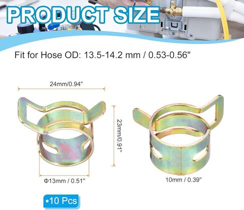 PATIKIL Spring Band Hose Clamps for 12.5-13.2mm OD Hose, 10 Pack Silicone Vacuum Constant Tension Band Clips for Fuel Line Silicone Air Hose Tube Water Pipe, Gold in Saudi Arabia