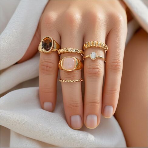 HUASAI Chunky Gold Gem Rings for Women Statement Shell Stackable Rings Knuckle Thumb Ring Trendy Jewelry Gifts 2025 Boho Y2K Adjustable Ring Set in Saudi Arabia