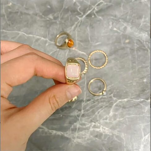 HUASAI Chunky Gold Gem Rings for Women Statement Shell Stackable Rings Knuckle Thumb Ring Trendy Jewelry Gifts 2025 Boho Y2K Adjustable Ring Set in Saudi Arabia