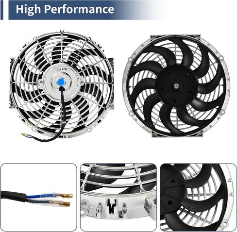 16 Inch Chrome Slim Fan Push Pull Electric Radiator Cooling Fan Universal High Performance 12V 120W Motor with Fan Mounting Kit in Kuwait