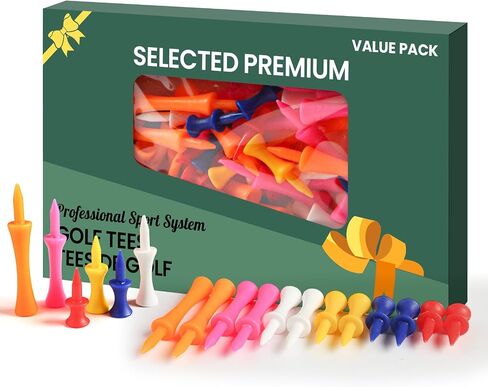 Plastic Golf Castle Tees Step Down Value 200 Count, Unbreakable Mixed or Same Height 1, 1 1/4, 2 3/4, 2 1/4, 2, 1 3/4, 1 1/2 Inch Length Colorful Pack for Practice in Kuwait
