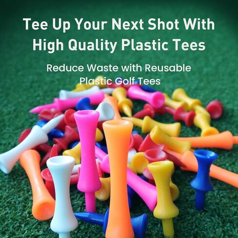 Plastic Golf Castle Tees Step Down Value 200 Count, Unbreakable Mixed or Same Height 1, 1 1/4, 2 3/4, 2 1/4, 2, 1 3/4, 1 1/2 Inch Length Colorful Pack for Practice in Kuwait