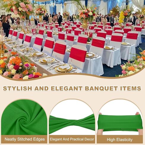 PATIKIL Premium Spandex Chair Sashes Bows, 50 Pcs Elastic Stretch Chair Cover Band Ties with Slider Buckle for Birthday Party Banquet Wedding Decoration, Date Red in Saudi Arabia