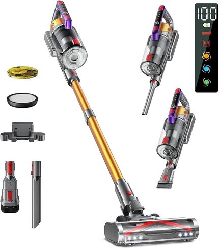 Cordless Vacuum Cleaner, 580W 48KPA 60Mins Vacuum Cleaners for Home, Self-Standing Stick Vacuum with Aromatherapy & LED Display Screen, Stick Vacuum Cordless Rechargeable for Pet Hair/Carpets/Hardwood in Saudi Arabia