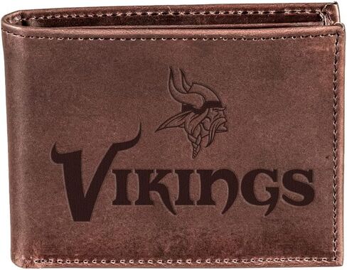 فريق الرياضة America NFL Minnesota Vikings Brown Wallet | ثنائية الضعف | شعار مختوم مرخص رسميا | مصنوع من الجلد | منظم المال والبطاقات | صندوق الهدايا المدرجة in Saudi Arabia