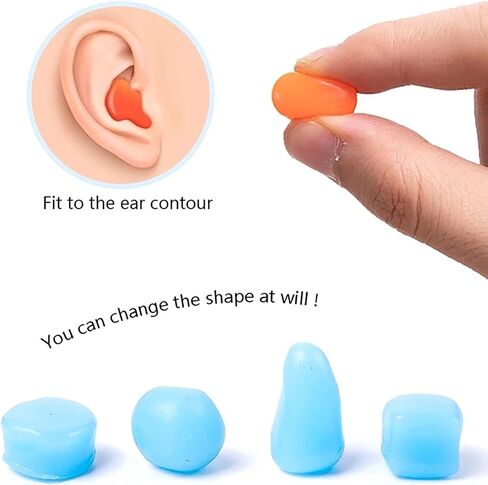 Moldable Silicone Noise Cancelling Earplugs 6 Pairs for Sleeping, Swimming, Shooting,Taking a Plane (Orange, One Size) in Saudi Arabia