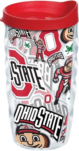 Tervis مصنوع في الولايات المتحدة الأمريكية مزدوجة المسافرين في ولاية أوهايو Buckeyes كوب تومل معزول يحافظ على المشروبات الباردة والساخنة ، 10 أوقية متموج ، في كل مكان in Saudi Arabia