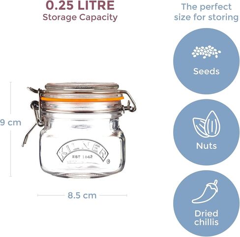 Kilner Square Clip Top Jar 250ml (0.25L) Airtight Glass Jar for Storing Herbs Spices Dried Fruits Nuts and Seeds in Kuwait