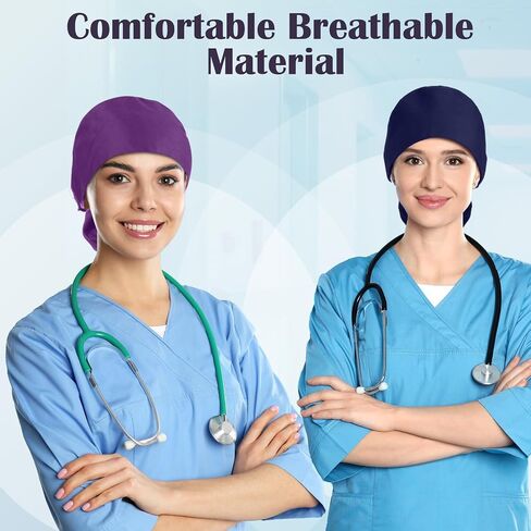 4 أجهزة كمبيوتر ساتان ساتان مبطنة قبعات مع الأزرار قبعة العمل القابلة للتعديل مع ربط عصابات العرق القبعات الجراحية للنساء ممرضة in Saudi Arabia