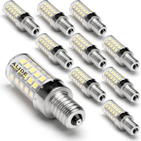 Alide E12 C7 LED LED Candelabra Plubbs 6000K Whitt White ، 60W مكافئ هالوجين ، T6 قاعدة صغيرة 120 فولت مصابيح الضوء 6W أبيض بارد لثريا مروحة السقف ، 550LM 10 حزم in Kuwait