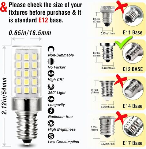 Alide E12 C7 LED LED Candelabra Plubbs 6000K Whitt White ، 60W مكافئ هالوجين ، T6 قاعدة صغيرة 120 فولت مصابيح الضوء 6W أبيض بارد لثريا مروحة السقف ، 550LM 10 حزم in Kuwait