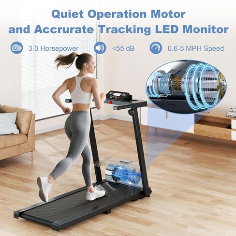 مطحنة Juturna للمنزل ، حلقة مفرغة قابلة للطي محمولة ، وسادة المشي مع شريط مقبض ، وسادة المشي 3.0 حصان مع سعة 300 رطل ، مطحنة قابلة للطي مع شاشة LED in Kuwait