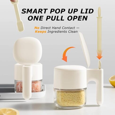 Spice Containers,Spice Jars with Lid and Spoon Set,6-Pack 11oz Smart Auto-Open/Close Spoon Control Wide Mouth Glass Sugar Salt Seasoning Containers Set for Countertop,Dishwasher Safe in Saudi Arabia