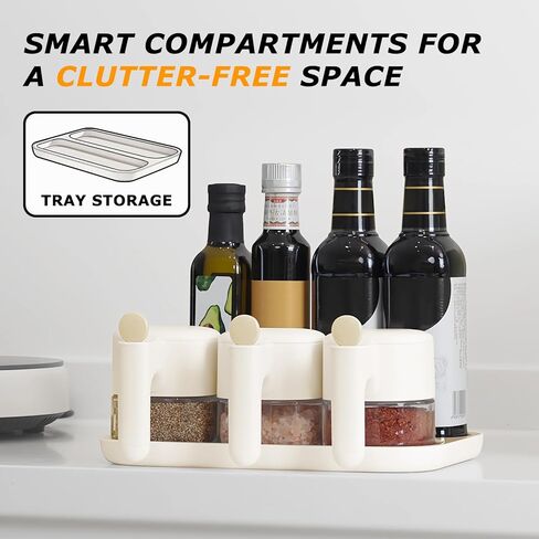 Spice Containers,Spice Jars with Lid and Spoon Set,6-Pack 11oz Smart Auto-Open/Close Spoon Control Wide Mouth Glass Sugar Salt Seasoning Containers Set for Countertop,Dishwasher Safe in Saudi Arabia