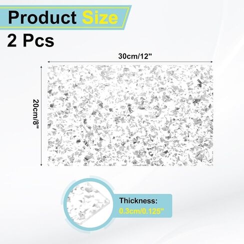 Meccanixity 2pcs Silver Glitter Acrylic Sheets 1/8 "سمك 12" x8 "شفافة من ألواح البلاستيك PMMA المبررة الفراغ in Saudi Arabia
