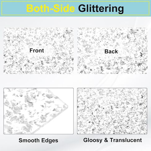Meccanixity 2pcs Silver Glitter Acrylic Sheets 1/8 "سمك 12" x8 "شفافة من ألواح البلاستيك PMMA المبررة الفراغ in Saudi Arabia