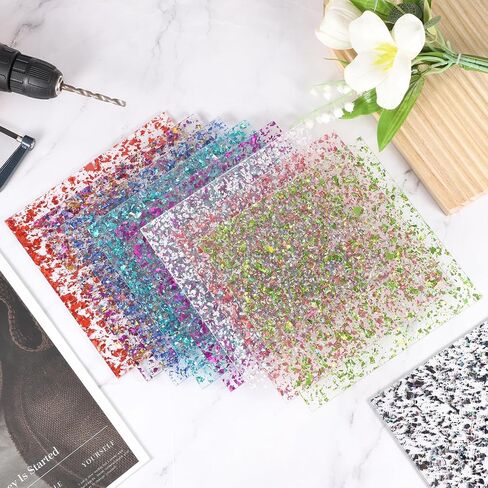 Meccanixity 2pcs Silver Glitter Acrylic Sheets 1/8 "سمك 12" x8 "شفافة من ألواح البلاستيك PMMA المبررة الفراغ in Saudi Arabia
