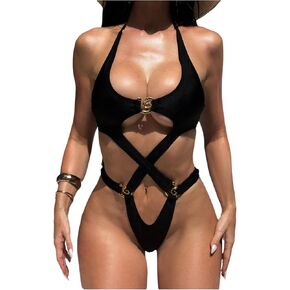 OYOANGLE Women's One Piece Swimsuit Cut Out Criss Cross Halter Bathing Suits Monokinis in Saudi Arabia