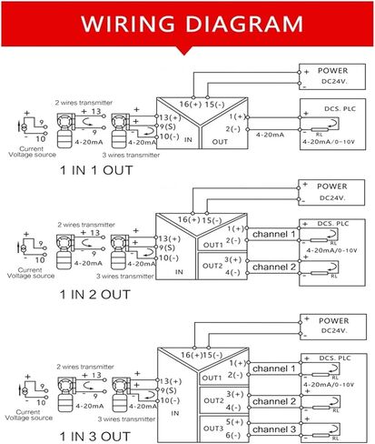 DC24V Signal Isolator Power 4-20mA to 0-10v Isolator Distribution Signal Splitter 420ma Analog Isolation(Out 4-20MA_4-20MA) in Kuwait