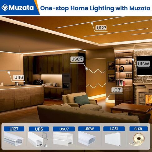 Muzata 10Pack 6.6FT/2M Recessed LED Channel U Shape Black Aluminum LED Strip Diffuser Channel with Milky White Cover U127 WW 2M in Saudi Arabia