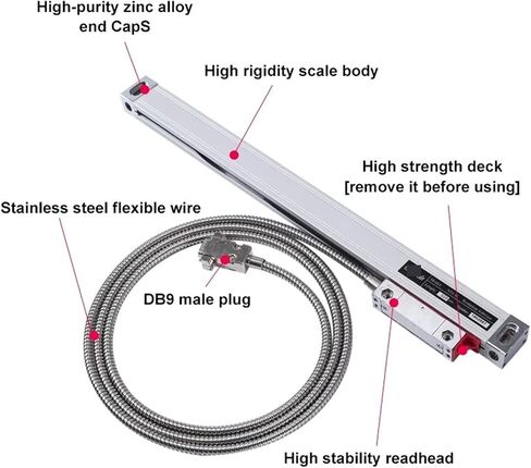 High Precision Slim Linear Glass Scale 1um 5V TTL 100 200 300 Optical Encoder Grating Ruler for Grinder Lathe Industrial Grade(100mm Travel 0.001mm) in Saudi Arabia