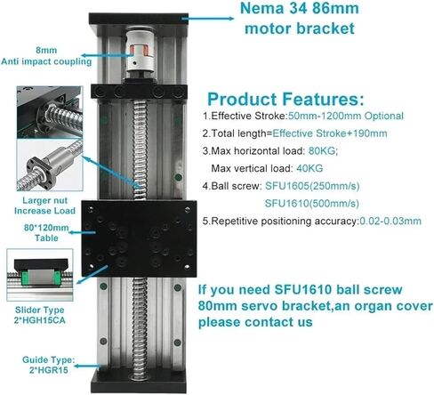 NEMA23/34 57/86mm x y/z المحرك الخطي يدوي مجموعة طاولة انزلاق المحرك SFU1605 دليل مزدوج جدول انزلاق (مجموعة محرك 2nm) in Kuwait