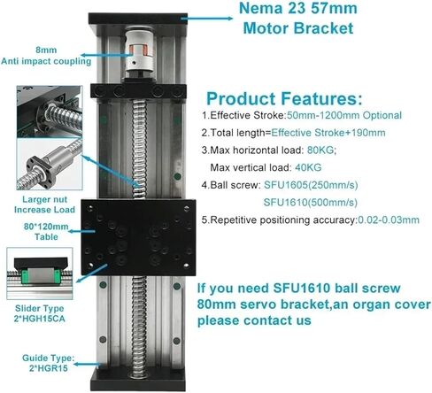 NEMA23/34 57/86mm x y/z المحرك الخطي يدوي مجموعة طاولة انزلاق المحرك SFU1605 دليل مزدوج جدول انزلاق (مجموعة محرك 2nm) in Kuwait