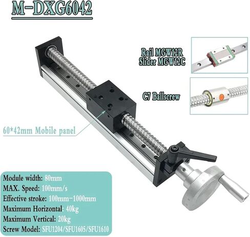 1PCS يدوي خطوط سكة حديد خطية مرحلة الجدول SFU1204/1605/1610 كرات مع عجلات اليد مزدوجة السكك الحديدية 100mm-1000mm (M-DXG6042 ، SFU1610-Stroke 600mm) in Kuwait