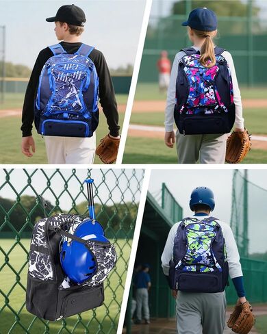 Youth Baseball Bag, Softball Bat Bag for Girls Boys & Adults, Kids Tball Backpack with Shoes Compartment, Large Capacity Equipment Backpack in Saudi Arabia