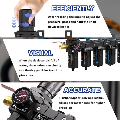 NEWPO 1/2 Inch NPT Five Stage Air Drying System,Brass Filter,Triple Desiccant Dryer and Air Regulator,Coalescing Filter,air Pressure Regulator with 5＆0.01 Micron-Blue in Kuwait