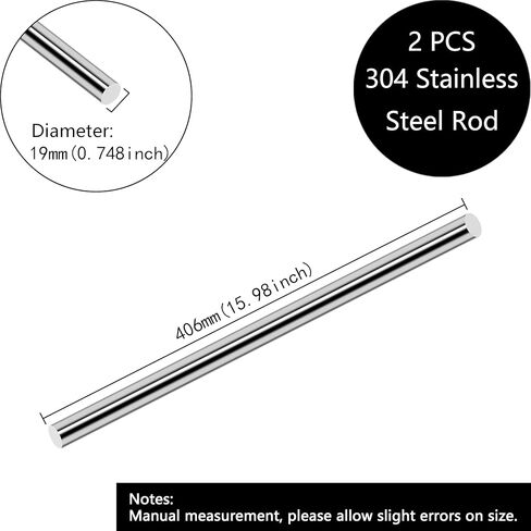 2pcs طوله 16 بوصة 3/4 بوصة قضيب الفولاذ المقاوم للصدأ قطره ، 304 قضيب مستدير من الفولاذ المقاوم للصدأ ، قضبان رمح صلبة معدنية للصناعة ، هوايات العمل المعدنية وحرف DIY. in Kuwait