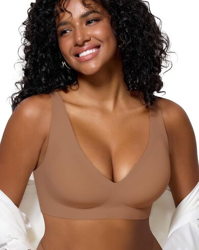 Bras for Women Deep V Seamless Wireless Support Lift No Underwire Plunge Bralettes Full Coverage Push Up Bra in Kuwait