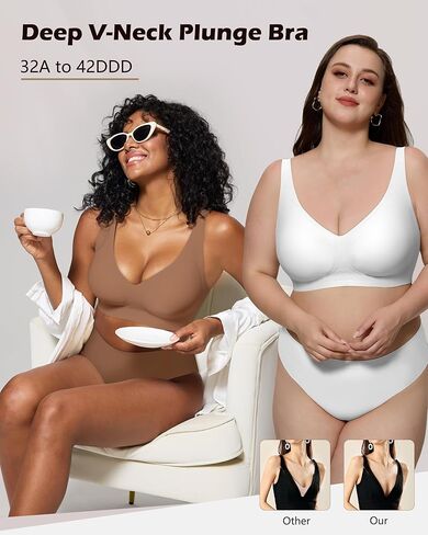 Bras for Women Deep V Seamless Wireless Support Lift No Underwire Plunge Bralettes Full Coverage Push Up Bra in Kuwait