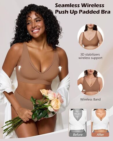Bras for Women Deep V Seamless Wireless Support Lift No Underwire Plunge Bralettes Full Coverage Push Up Bra in Kuwait