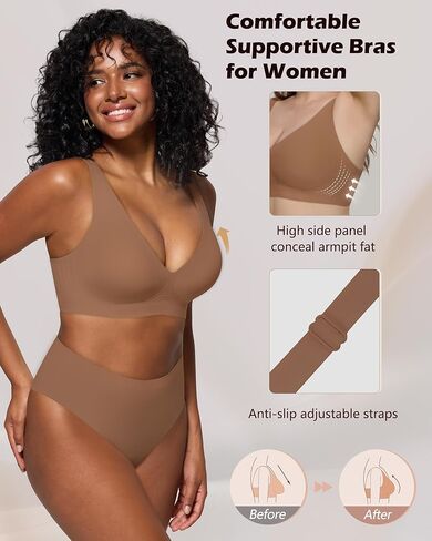 Bras for Women Deep V Seamless Wireless Support Lift No Underwire Plunge Bralettes Full Coverage Push Up Bra in Kuwait