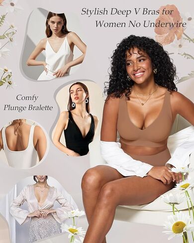 Bras for Women Deep V Seamless Wireless Support Lift No Underwire Plunge Bralettes Full Coverage Push Up Bra in Kuwait