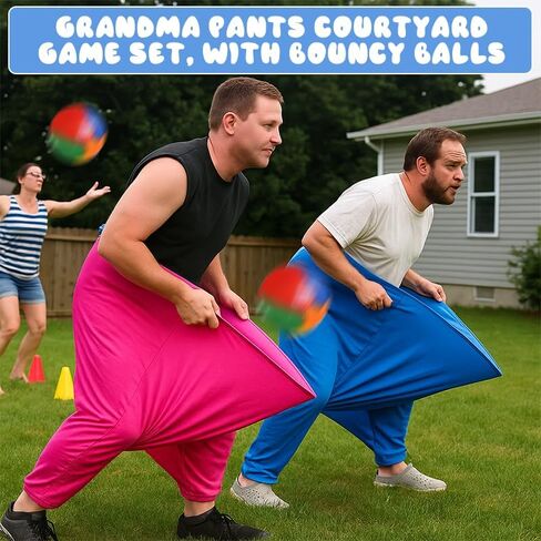 Granny Pants Yard Game ، لعبة الحفلات الكبيرة في الهواء الطلق ، ألعاب Super Gaint Pants Challenge مع 4 كرات نطاط ومضخة واحدة ، نشاط الفناء الخلفي المرح للبالغين ، مجموعة ألعاب Family Field Team Relay Relay in Saudi Arabia