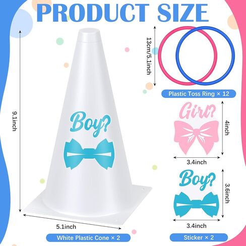 Leitee 16 Pcs Gender Reveal Party Boy or Girl Ring Toss Game Include 2 Plastic Cones 12 Pink Blue Toss Rings and 2 Gender Stickers for Guests Baby Shower Party Supplies in Saudi Arabia