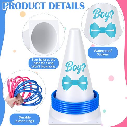 Leitee 16 Pcs Gender Reveal Party Boy or Girl Ring Toss Game Include 2 Plastic Cones 12 Pink Blue Toss Rings and 2 Gender Stickers for Guests Baby Shower Party Supplies in Saudi Arabia