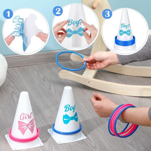 Leitee 16 Pcs Gender Reveal Party Boy or Girl Ring Toss Game Include 2 Plastic Cones 12 Pink Blue Toss Rings and 2 Gender Stickers for Guests Baby Shower Party Supplies in Saudi Arabia