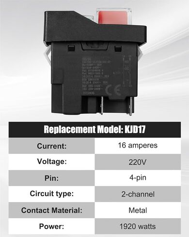 Pushbutton Switch Replace KJD17, Electromagnetic Switch 220V 4-Pin 16A, Magnetic Switch On-Off for Garden Tools Machine Tools Large Power Tools Replacement Parts in Saudi Arabia