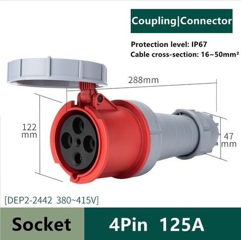 IEC60309 النشاط الصناعي المضاد للماء المكونات الإناث 4PIN 125A 380-415V 3P+E مثبطات Flame IP67 in Kuwait