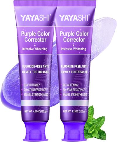 Purple Color Corrector Whitening Toothpaste, Fluoride-Free,Deep Stain Remover Toothpaste, Plaque Remover for Teeth,freshens Breath,Vanilla Mint in Kuwait